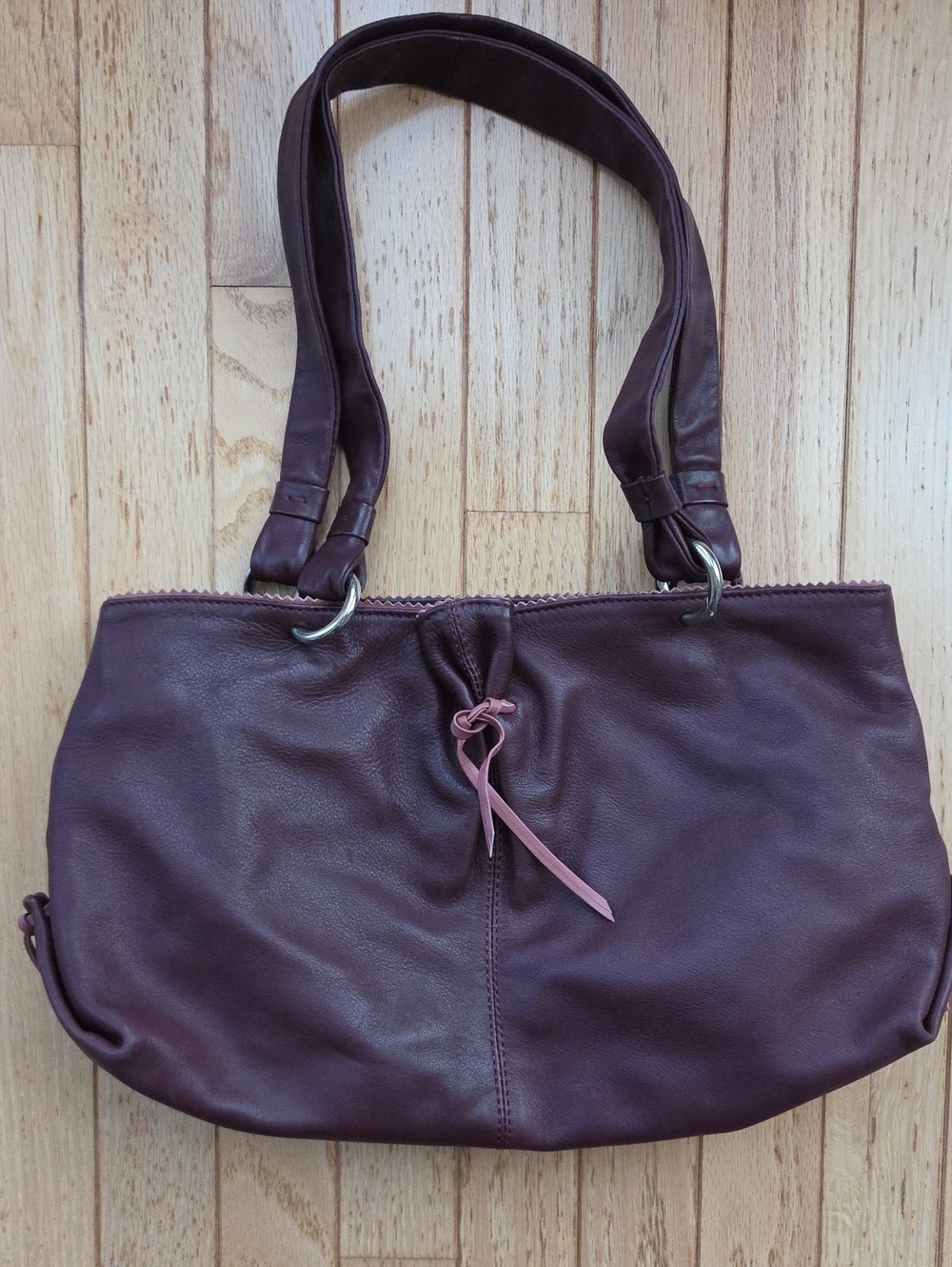 Marco Buggiani Italian Leather Merlot Purple with Blush Pink Trim Bag